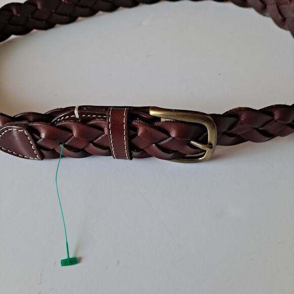 Lands' End Brown Braided Leather Belt w/ Classic Rectangle Buckle Women's Size M - Picture 5 of 9